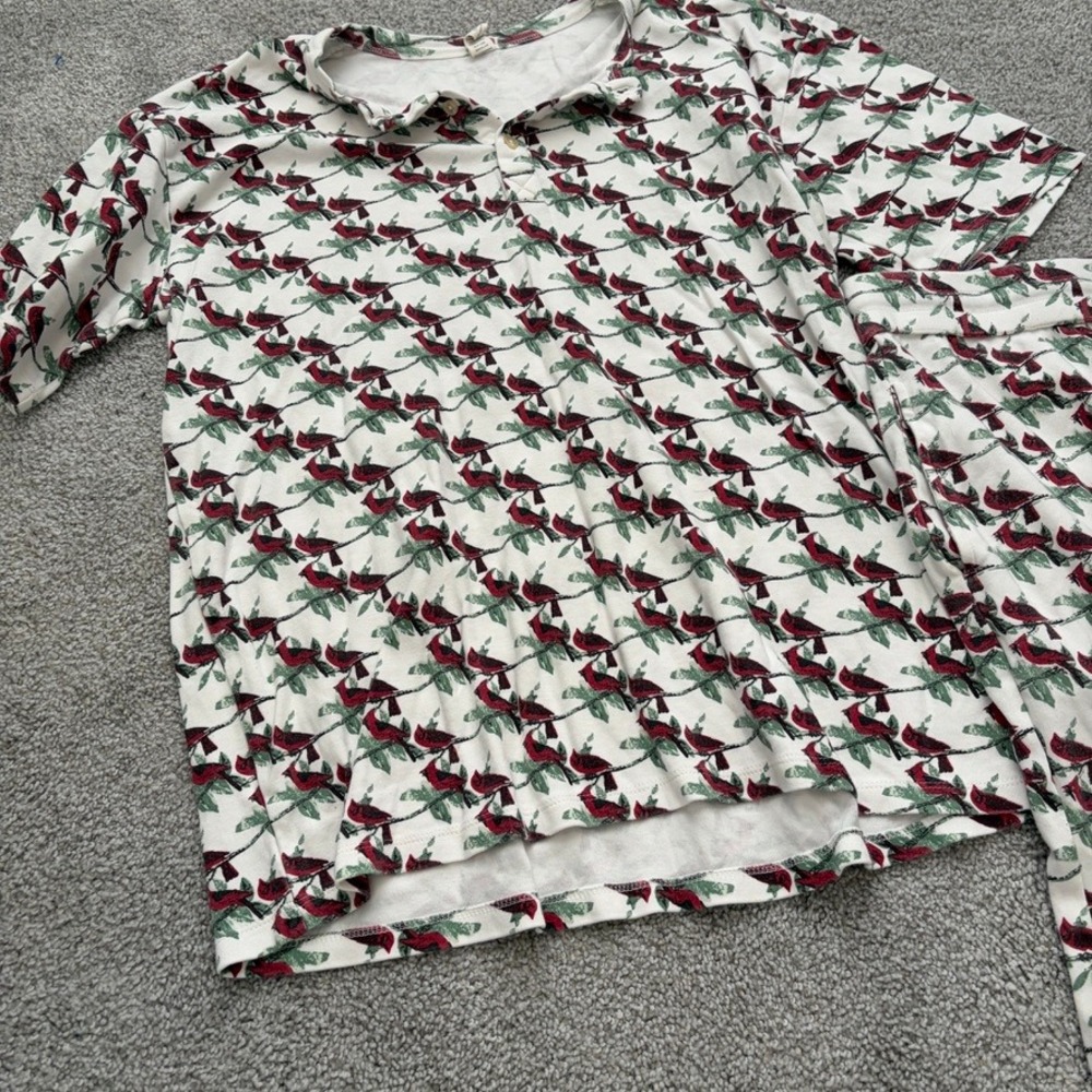Kate Quinn Pajama Set Womens XXL White Red Christmas Cardinal BIrds Henley - Picture 2 of 12